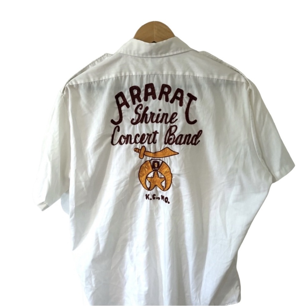 Vintage Ararat Shrine Concert Band K.C. MO White Shirt with Embroidered Design